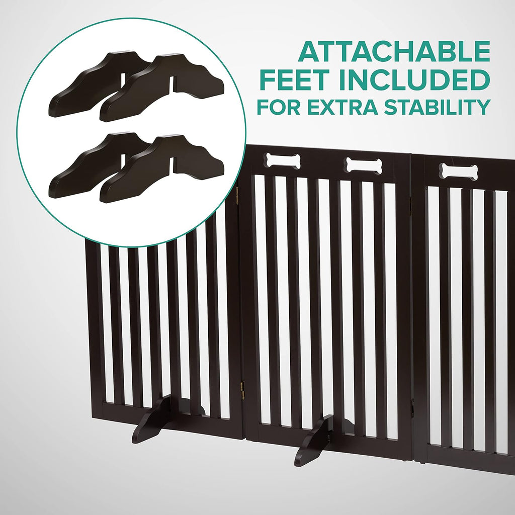 Freestanding Dog Gate with Door, 6 Panel 360° configurable Wooden Fence, 120" Wide, 31.5" Tall, Foldable, Four