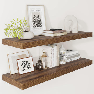 Walnut Floating Shelves for Wall 12 Inch Deep, 36" X 12" X 2" Floating Shelf, 2 Inch Thick Shelf Bathroom Bedroom