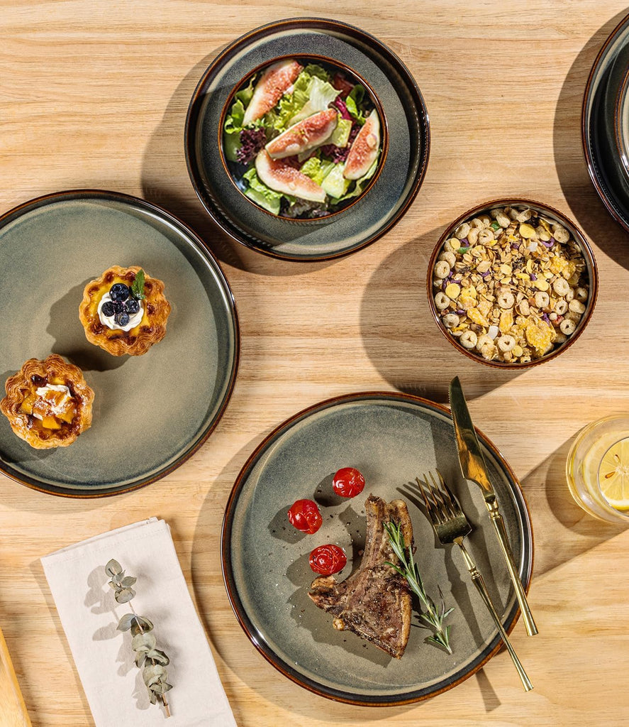 Ceramic Dinnerware Sets for 8, 24 Pieces Porcelain Lightweight Speckled Plates and Bowls Sets