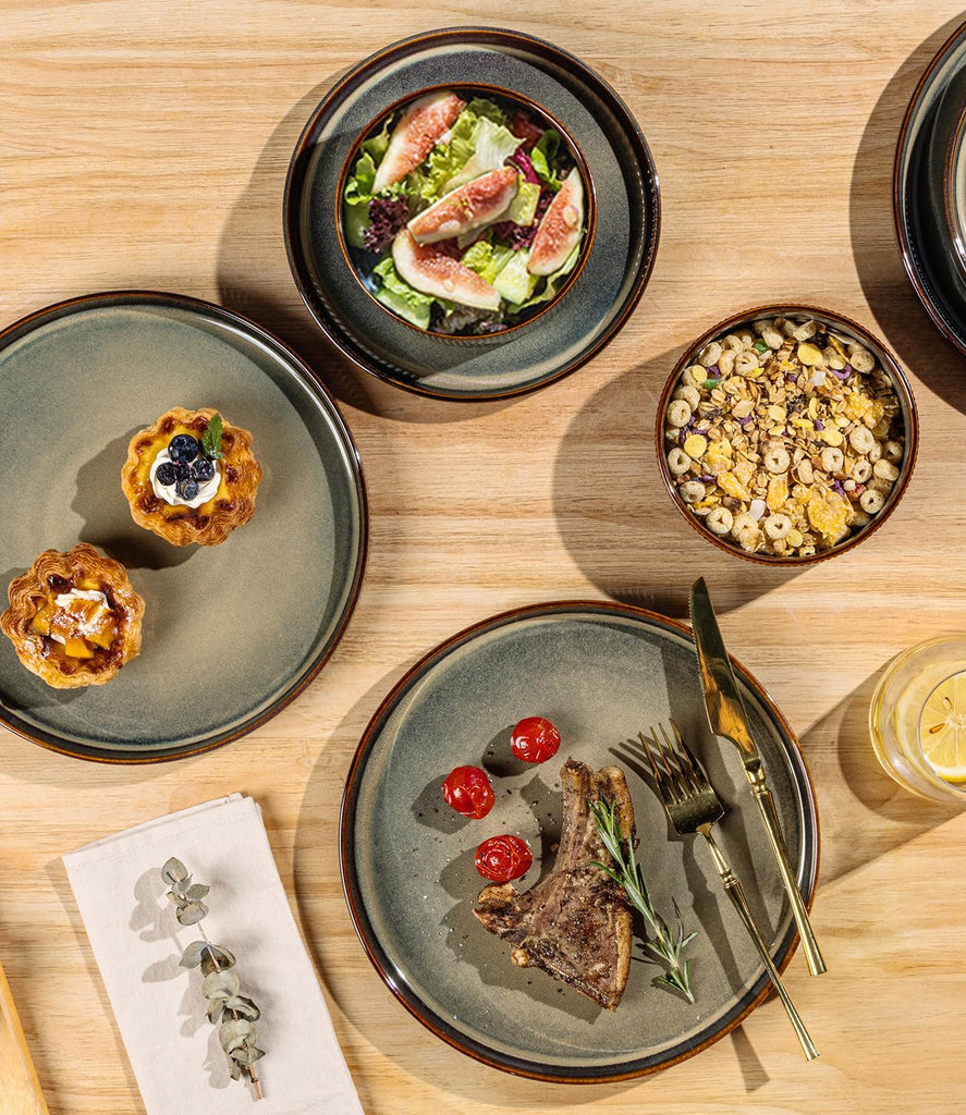 Ceramic Dinnerware Set for 4, 16-Piece Plates and Bowls Set