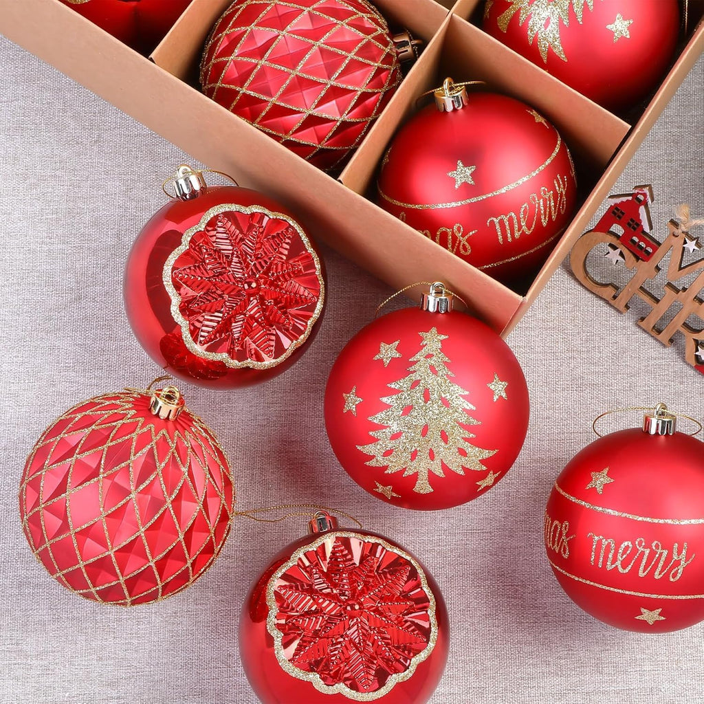 100MM/4 Inch 9PCS Large Christmas Balls Ornaments, Red and Gold