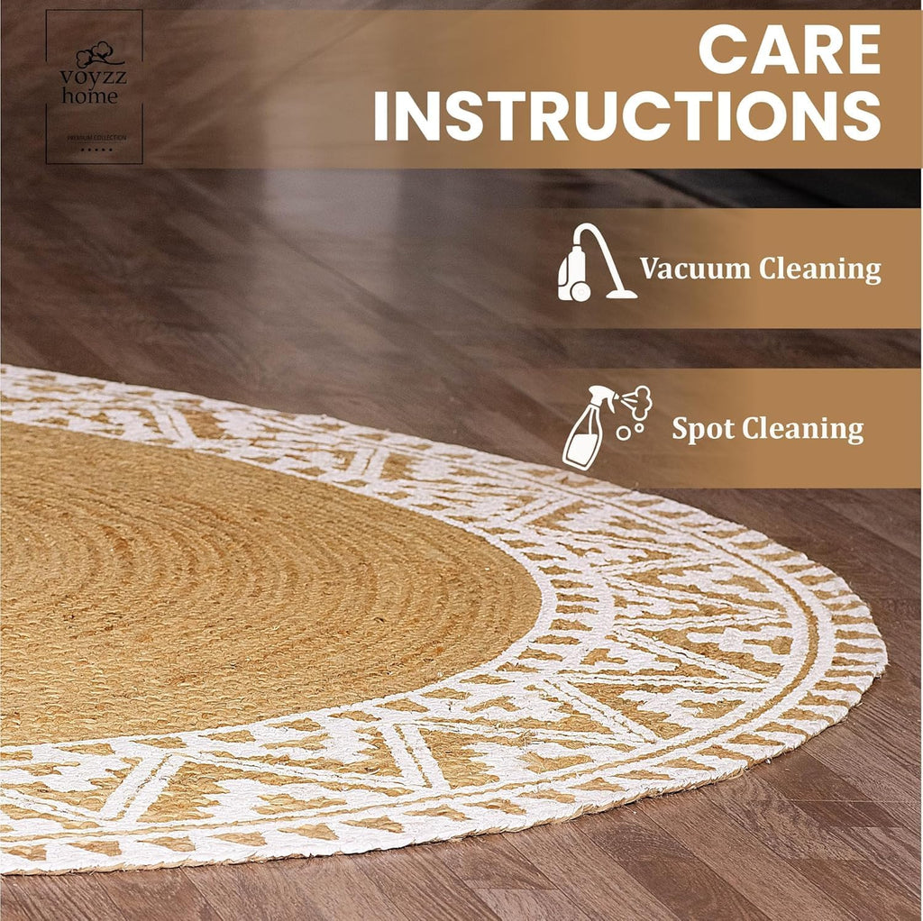 5X8 Feet-Oval, Premium Natural Jute Braided Area Rug, White Printed Border & Backing, Stain Resistance, Natural