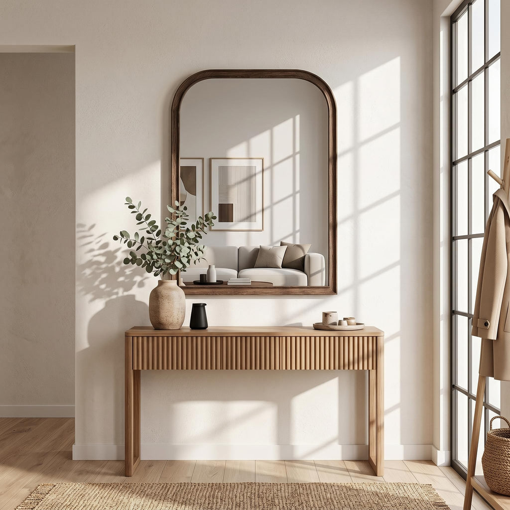 26"x38" Solid Wood Bathroom Mirror Tempered Glass for Wall Mounted, Rustic Wood Frame Wall Mirror Decorative Bedroom