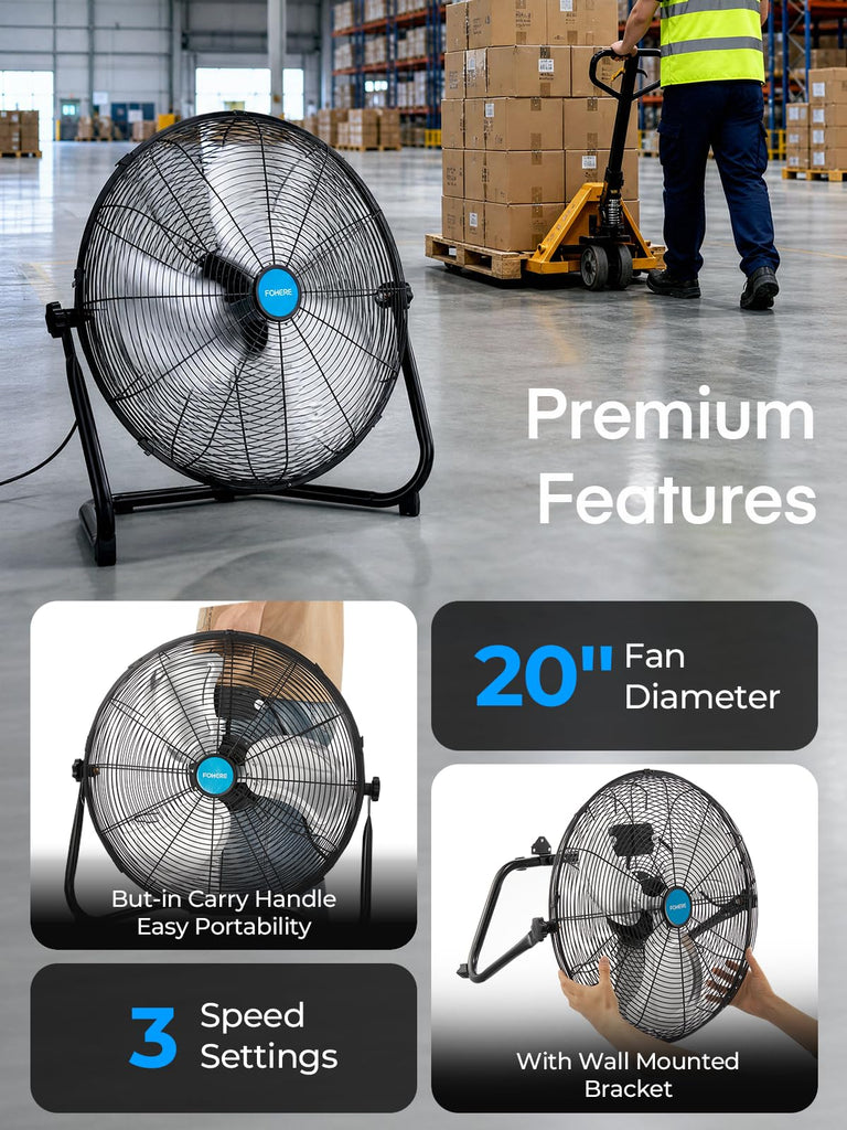 2-Pack 20-Inch High Velocity Floor & Wall Mount Fans, 4700 CFM