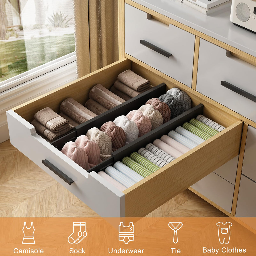 Bamboo Drawer Dividers, Adjustable Drawer Organizers, Fits 17.6-21" Drawers