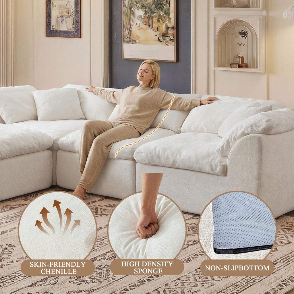 109" Modular Sectional Sofa, Cloud Comfy Chenille Couch with Deep Seats