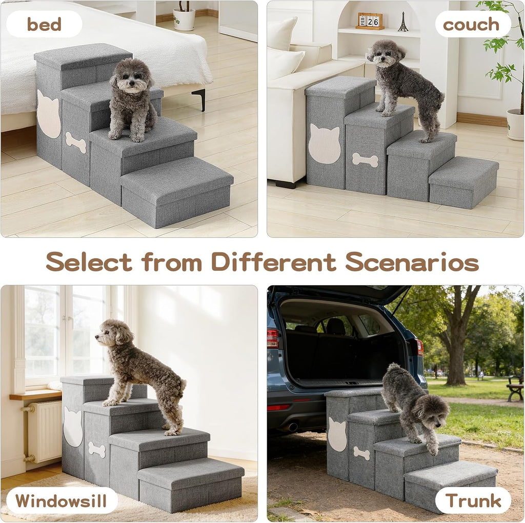4-Step Dog Stairs for Large Dogs, Folding Dog Steps for High Bed