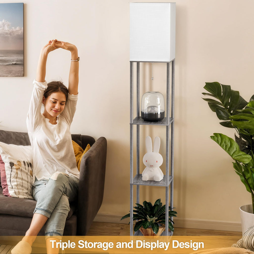 Floor Lamp with Shelves, Shelf Floor Lamp with 3 CCT LED Bulb, Corner Display Standing Column Lamp Etagere Organizer