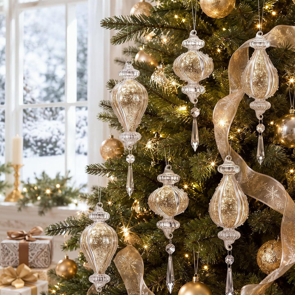 6 Pcs 5.5 Inch Vintage Clear Glass Christmas Ornaments, Elegant