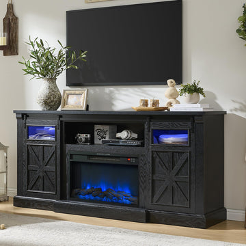 Fireplace TV Stand for up to 80" TV, Tall Farmhouse TV Console-Black
