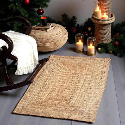 Pack of 1 Handwoven Braided Jute Area Rug 2x3 Rectangular - 100% Natural Burlap Reversible Accent Ru