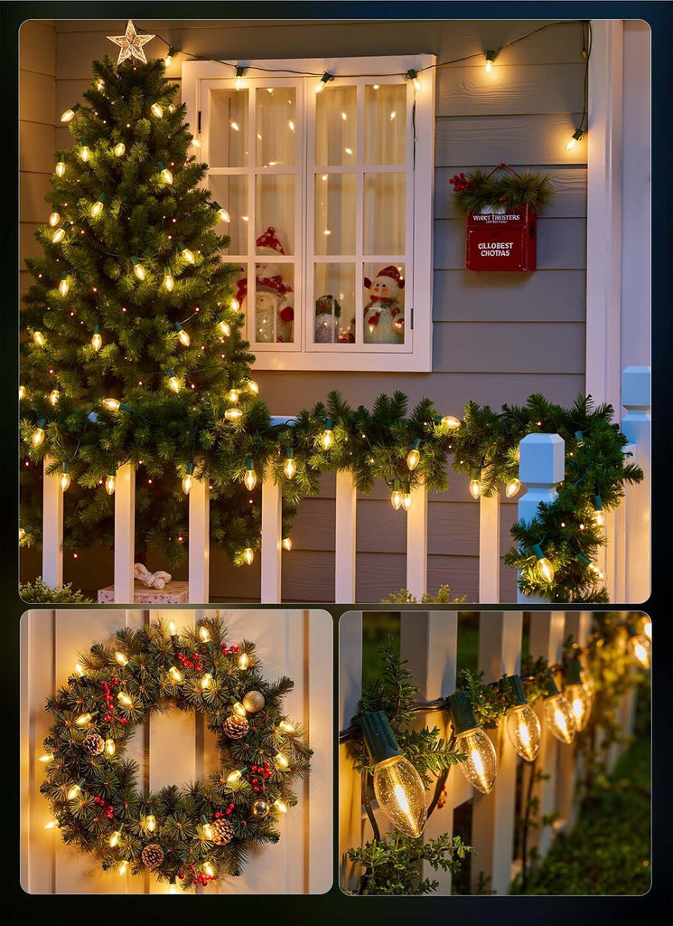 C9 Clear Christmas String Lights, 25FT 25 Bulbs, Green Wire