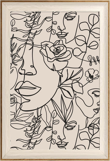 Abstract Framed Wall Art, Minimalist Boho Art Prints Women Portrait Line Art Wall Decor, Mid Century Wall Prints