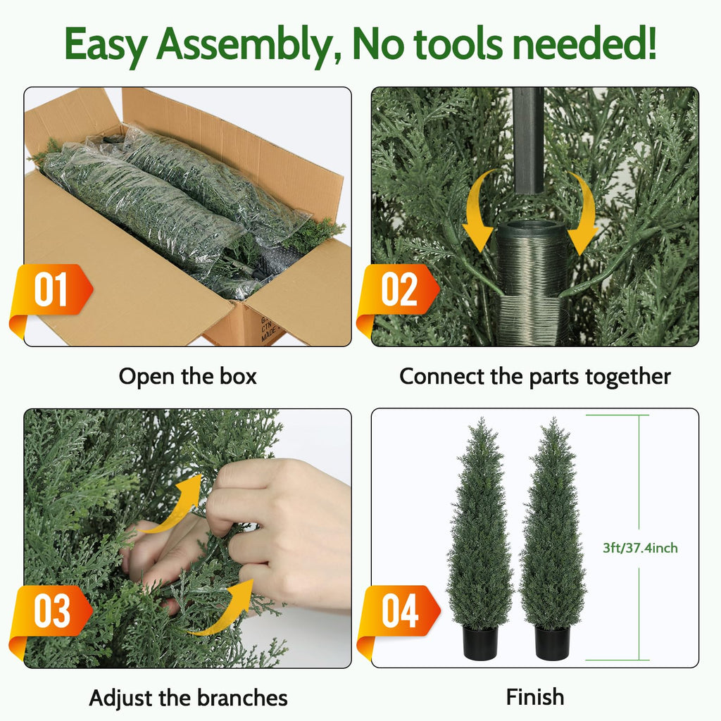 3FT Cedar Topiary Trees Artificial Outdoor Plants UV-Resistant Cypress Tree