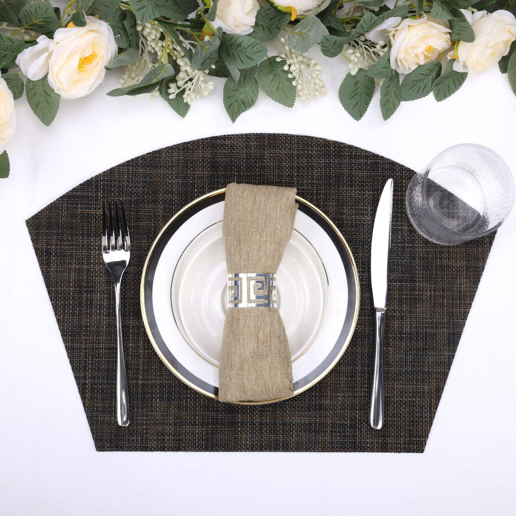 Small Wedge Placemats Set of 4 Woven Vinyl Round Table Placemats Wipe Clean Round Table Mats Indoor Outdoor, Black