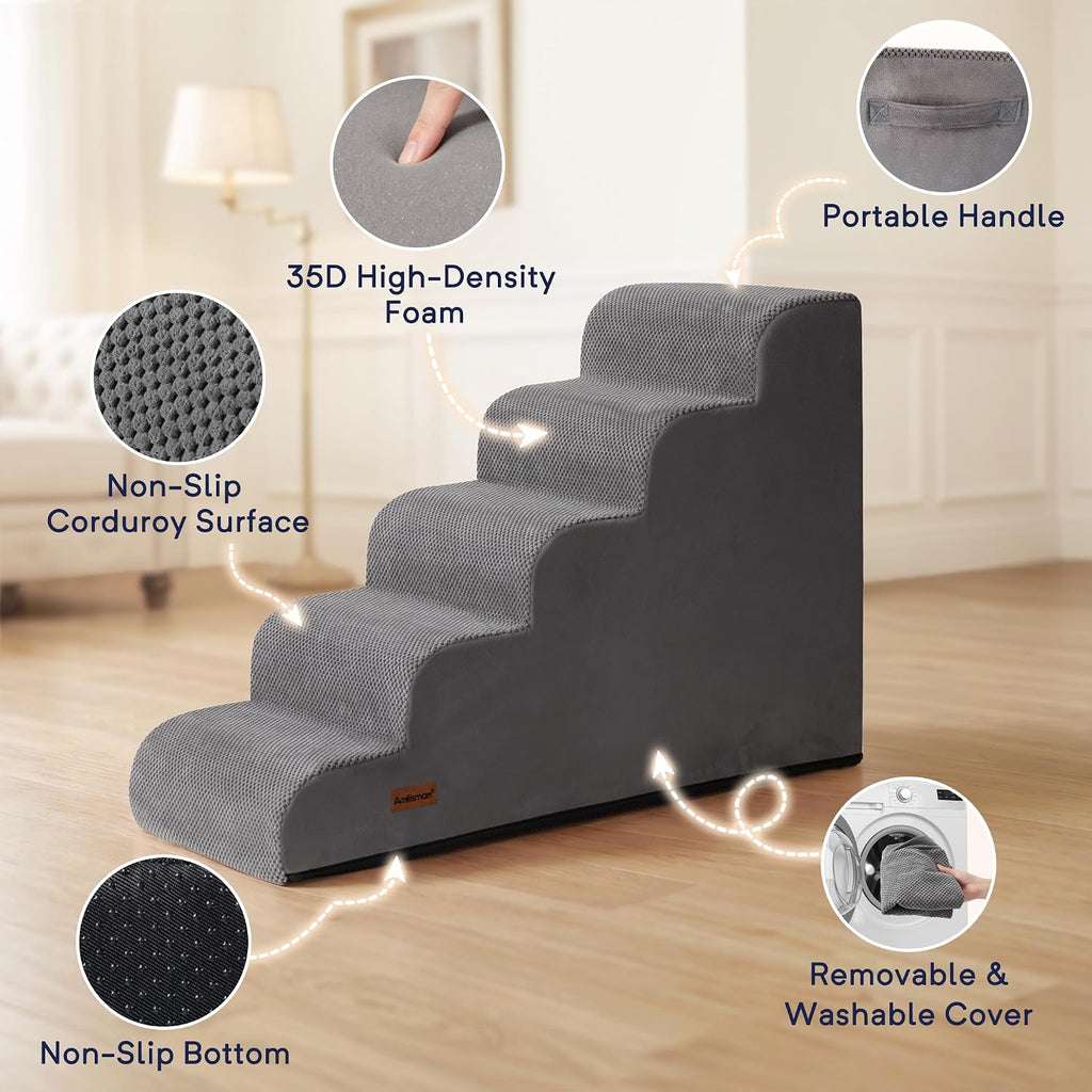 Dog Stairs for High Beds, 26" H 5-Step Pet Ramp for Small & Medium Dogs