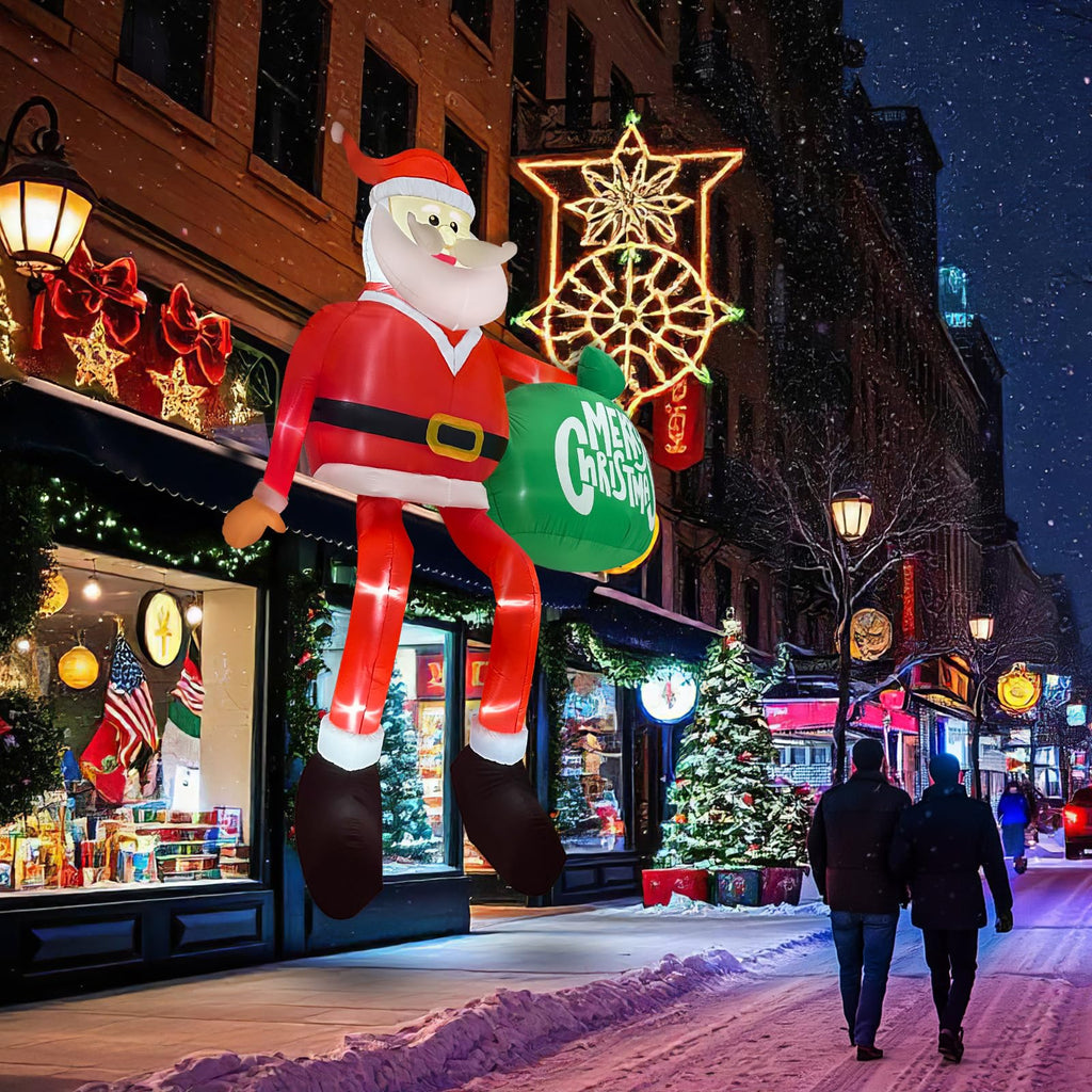 15FT Christmas Inflatable Outdoor Decoration, Climbing Santa Giant Christmas inflatables Christmas Blow Ups with LED