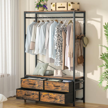 Freestanding Clothes Rack : Large Capacity 4 Drawers