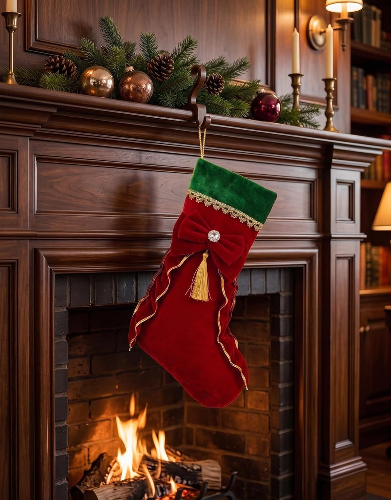 Luxury Velvet Christmas Stocking,Traditional 15.75 Inch Large Vintage