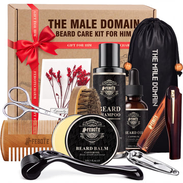 Beard Care Kit for Men - Premium Grooming & Care Set with Beard Wash, Oil, Balm, Brush, Massager Roller and Scissors