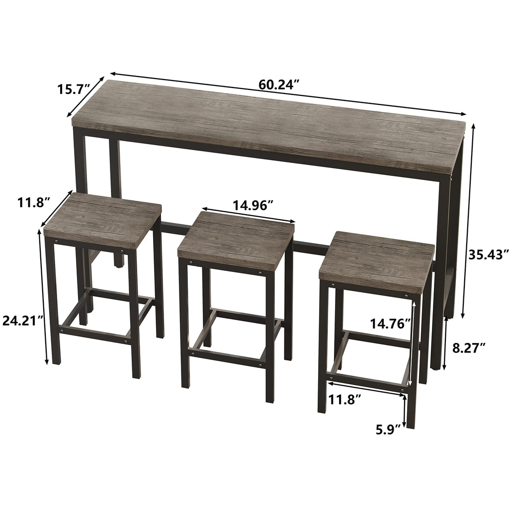 Modern Design 4-Piece Counter Height Extra Long Dining Table Set with 3 Stools and Side Table with