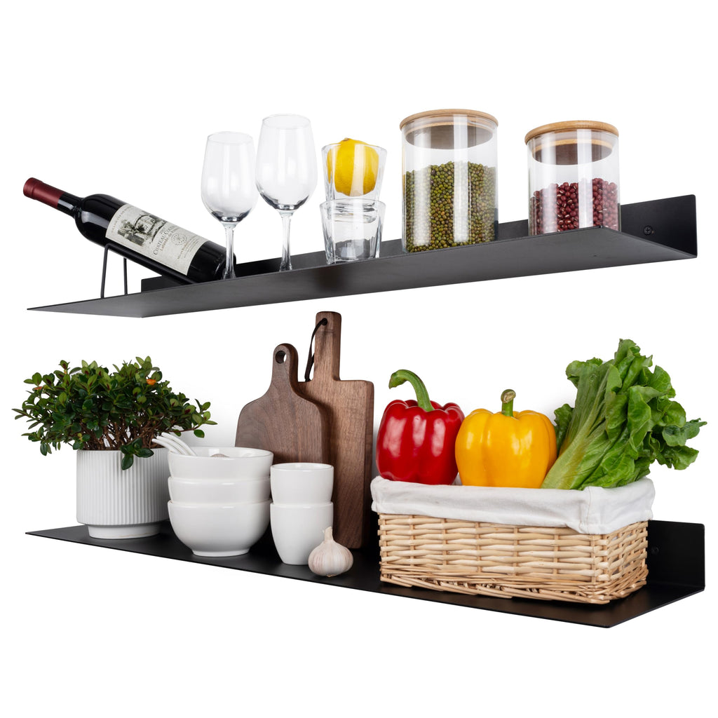 Metal Floating Shelves 36 inch Set of 2, Industrial Heavy Duty Modern Steel Wall Mounted Shelves Office Kitchen