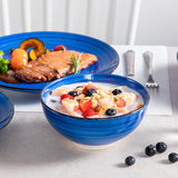Bonita Stoneware Dinnerware Sets 24 Pieces Service for 6, Hand-Painted Spiral Dishes Set