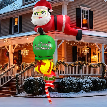 8 FT Christmas Inflatable Outdoor Decoration, Hanging Inflatable Santa Claus Decor with Built-in LEDs, Christmas Blow
