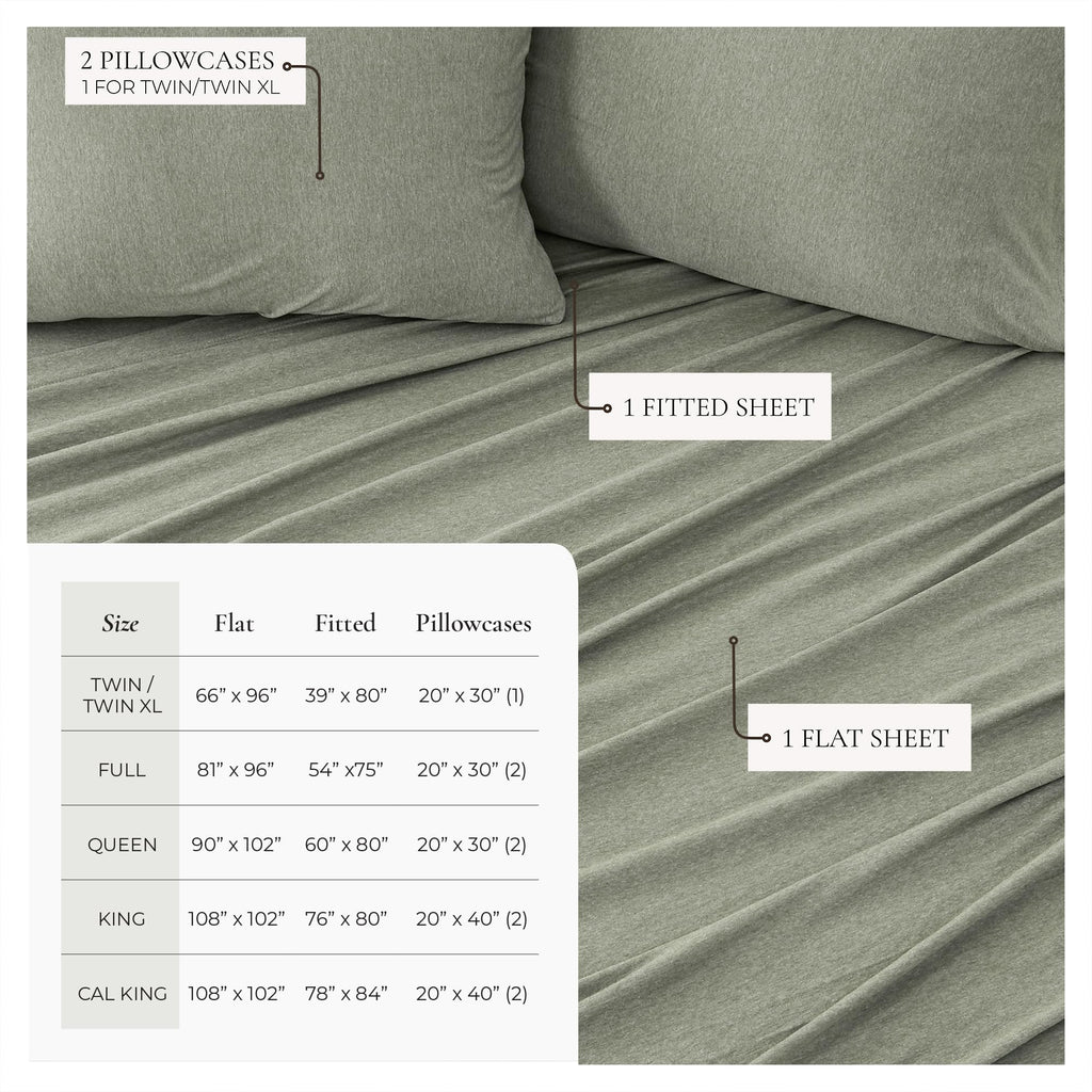 Cotton Jersey Knit Sheet Set - Ultra-Soft, Stretchy, Heathered Melange Bed Sheets - Cozy, Soft