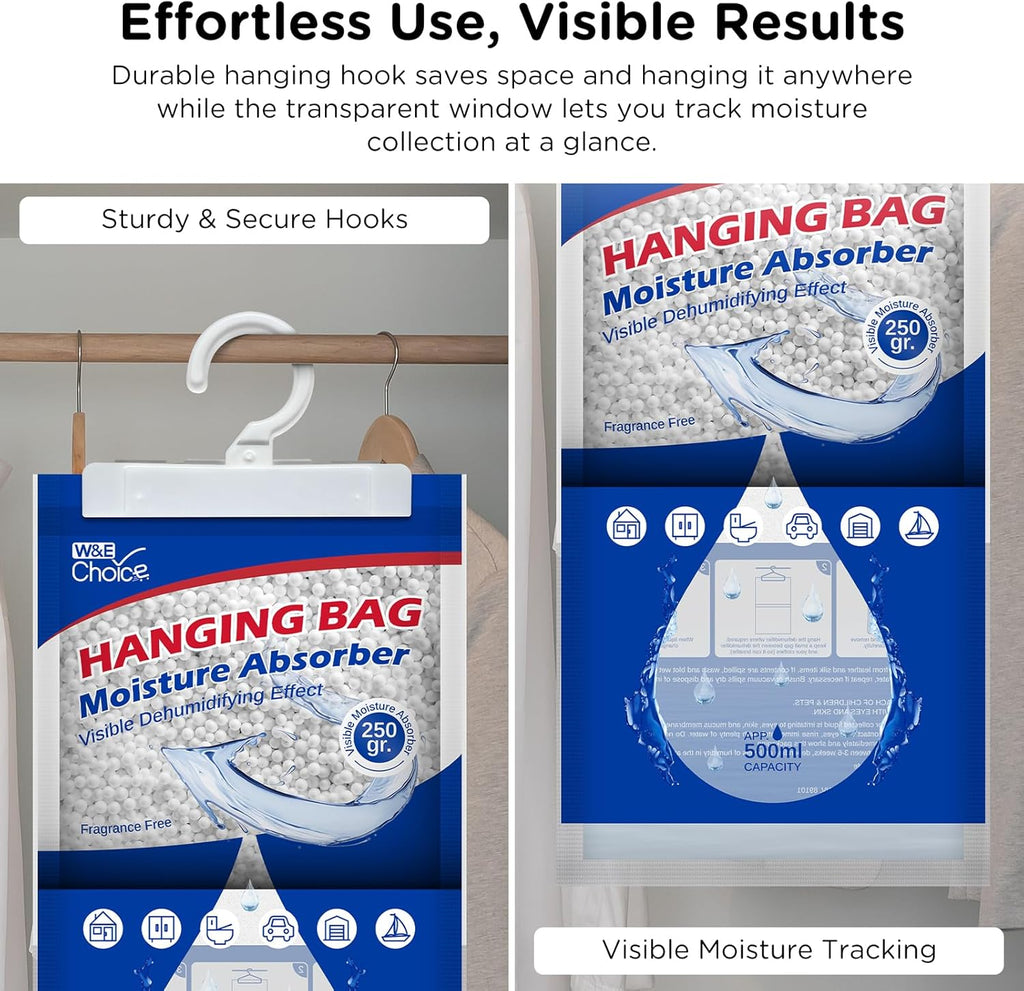 Hanging Moisture Absorbers Hanging Bag for Your Closet, Dehumidifier Bags for Bathroom