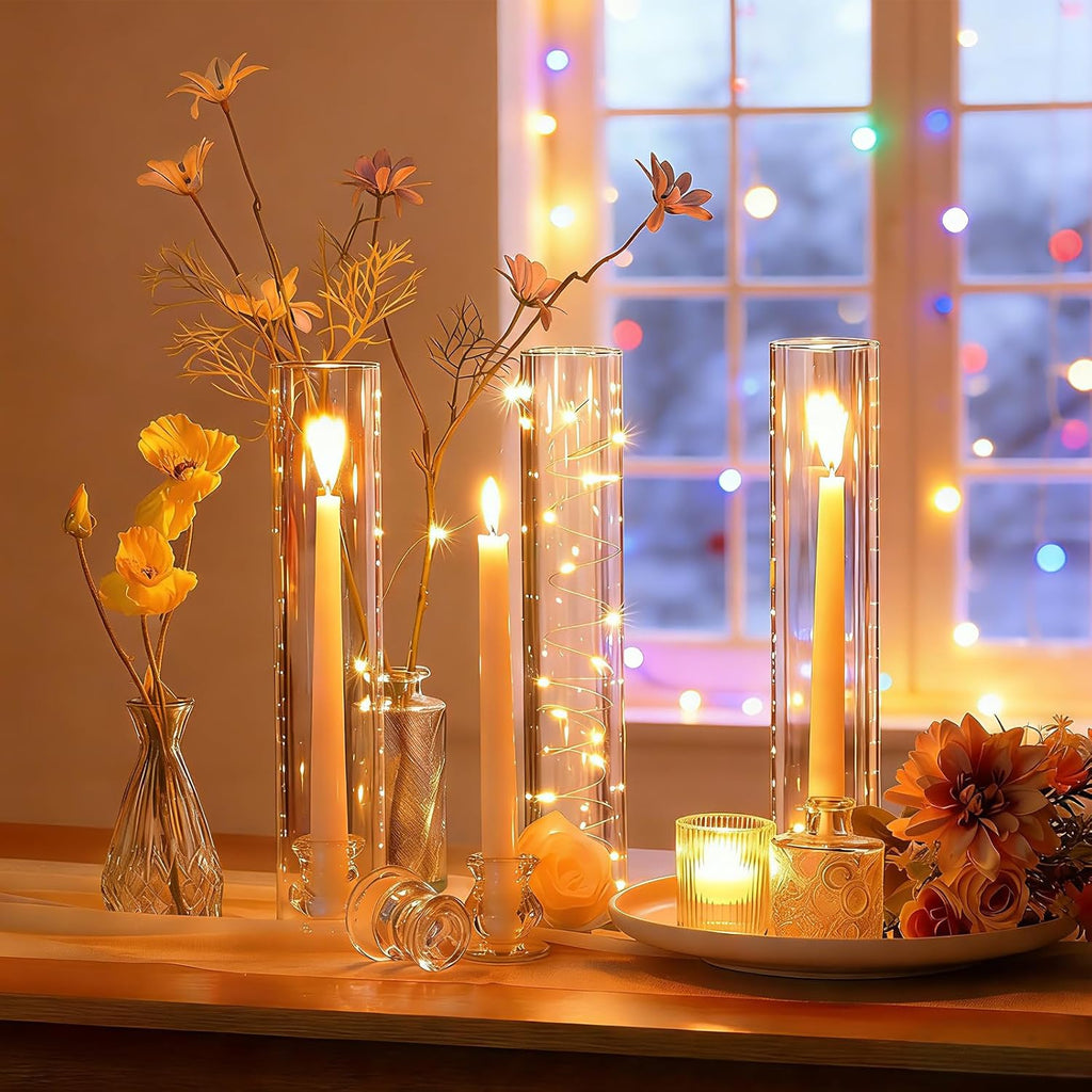 Hurricane Glass Candle Holders Set of 16, 11.8" H Clear Cylinder Windproof Candle Holder Chimney Tubes, Taper Glass