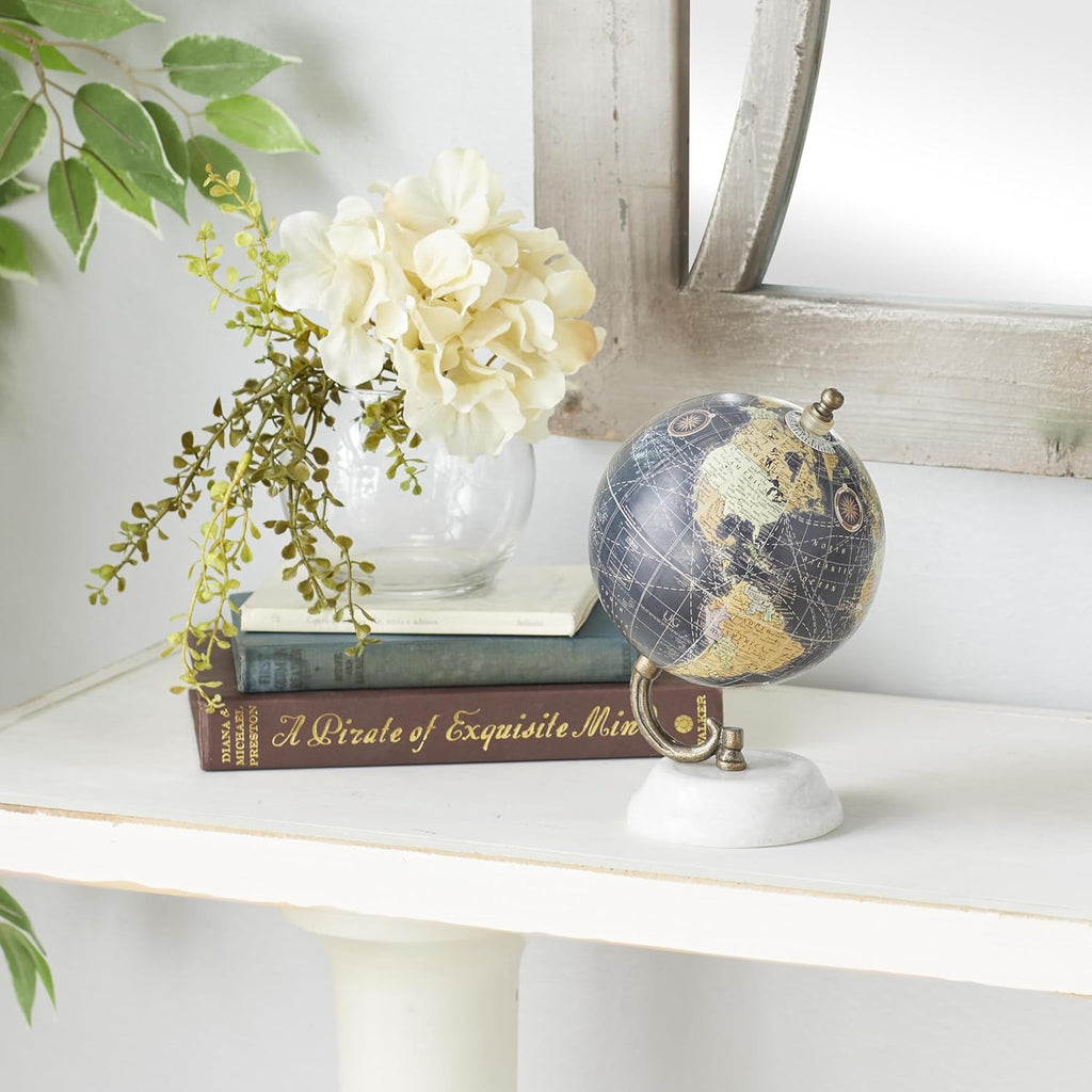 Modern Plastic Globe with Marble Base, 5" x 5" x 8", Black