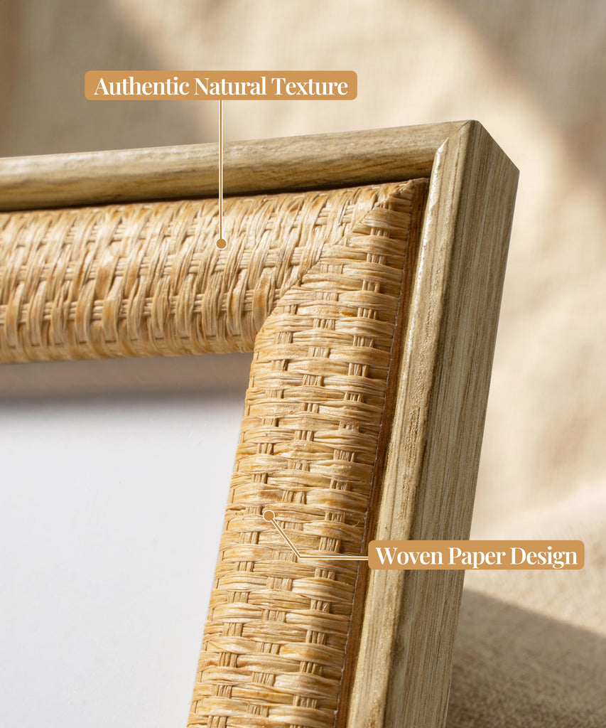 5x7 Boho Picture Frame Rattan Photo Frame 5 x 7 Beige Woven Frames