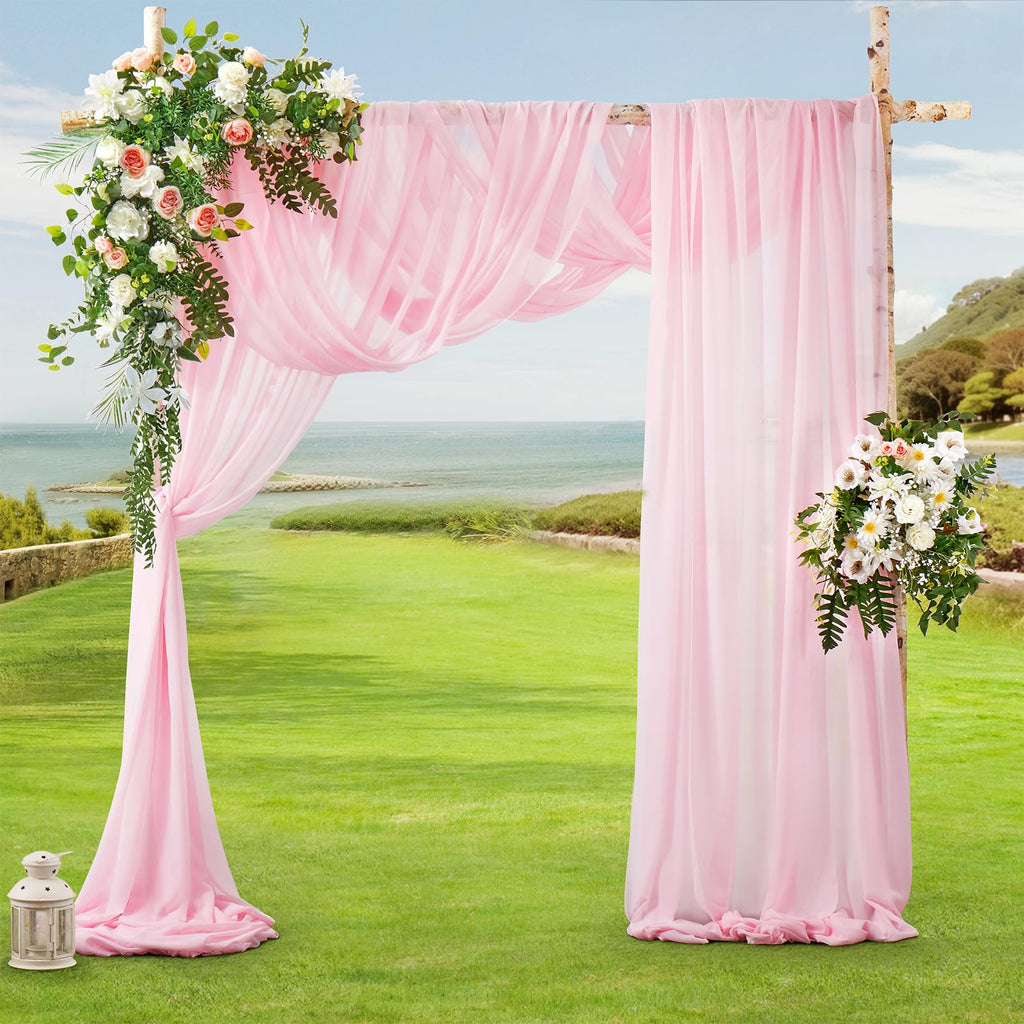 2 Panels Wedding Arch Draping Fabric Pink Sheer Drapes