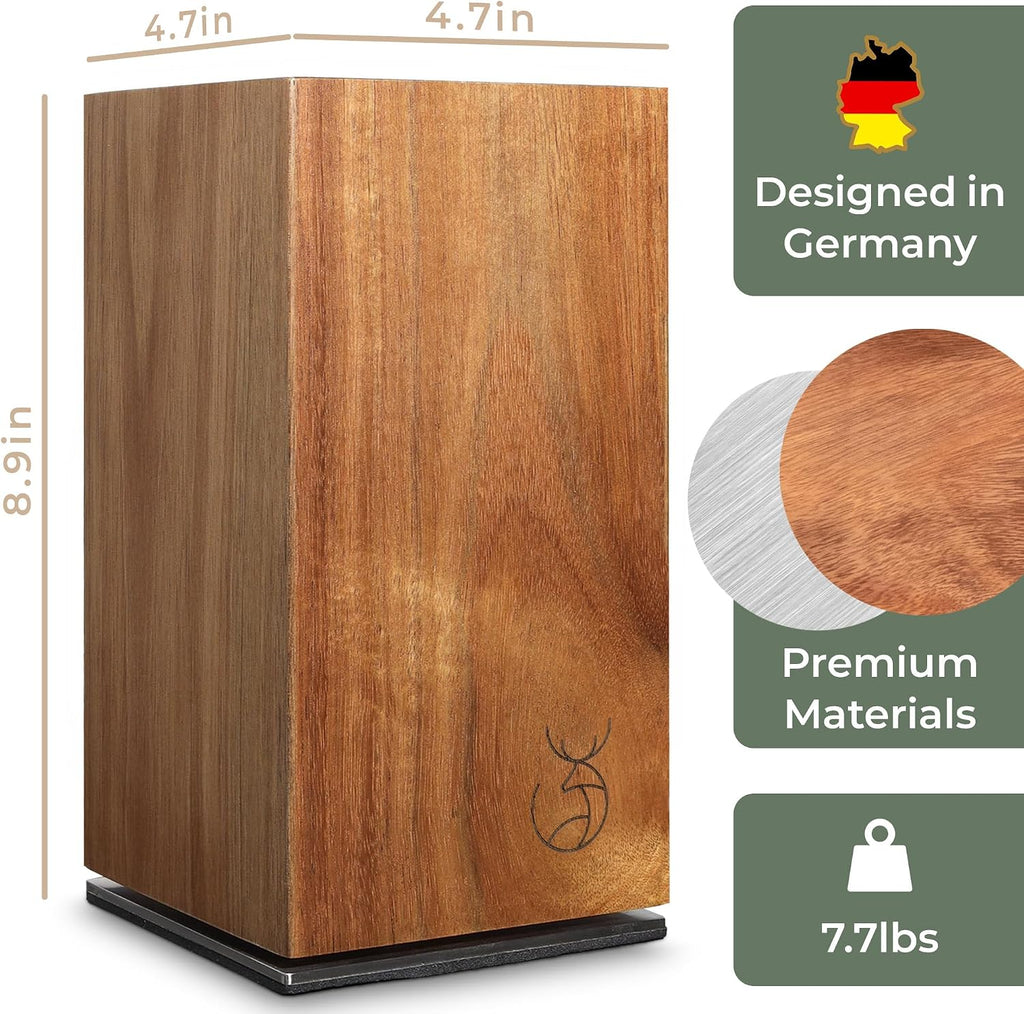 Magnetic Knife Holder Made of Acacia Wood - 360 degree rotatable Knife Block Without Knives - Knife Block - Knife