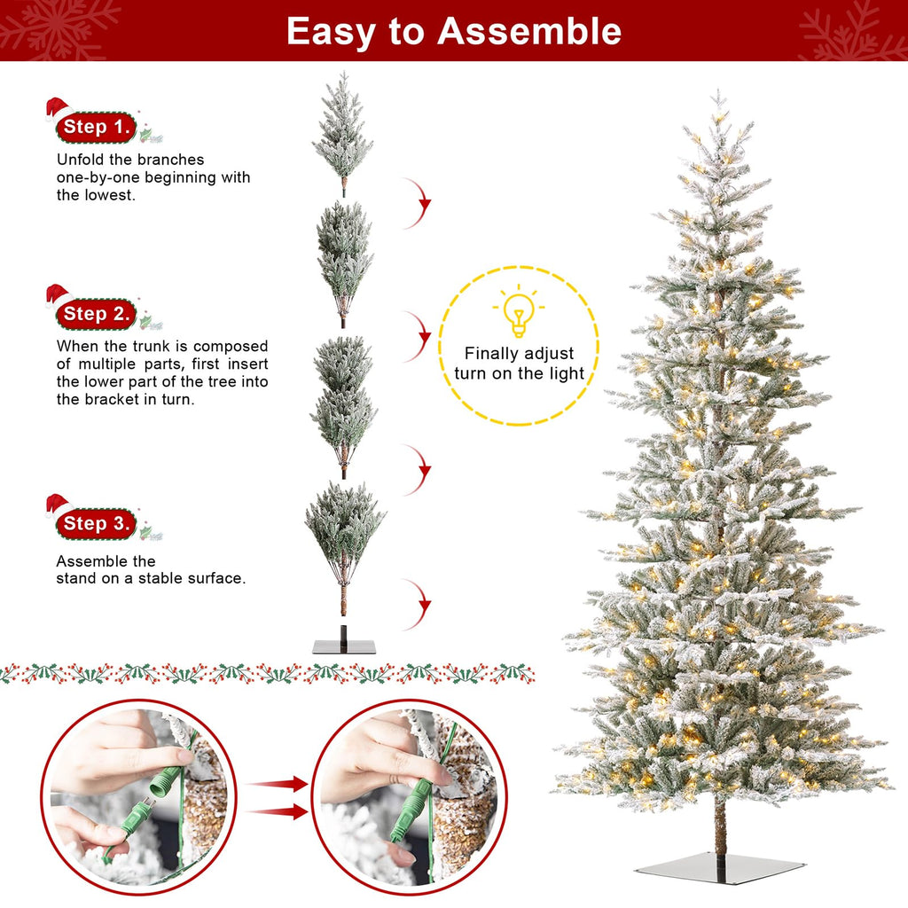 10ft Prelit Christmas Tree, Artificial Flocked Christmas Tree with 2335 PE&PVC Branch Tips, Deluxe Majestic Frostfall