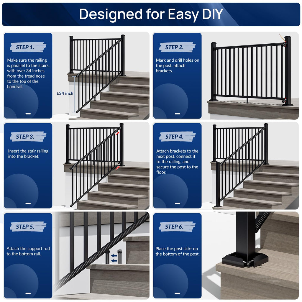 36 in x 4 ft Modular Aluminum Stair Railing Kit Without Post