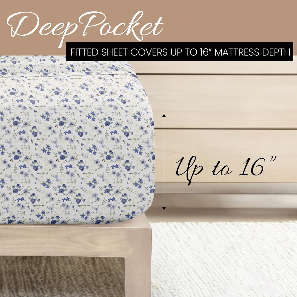4 Piece King Sheet Set - Breathable, Double-Brushed Patterned Cooling Sheets - Oeko-TEX Certified Ultra Soft &