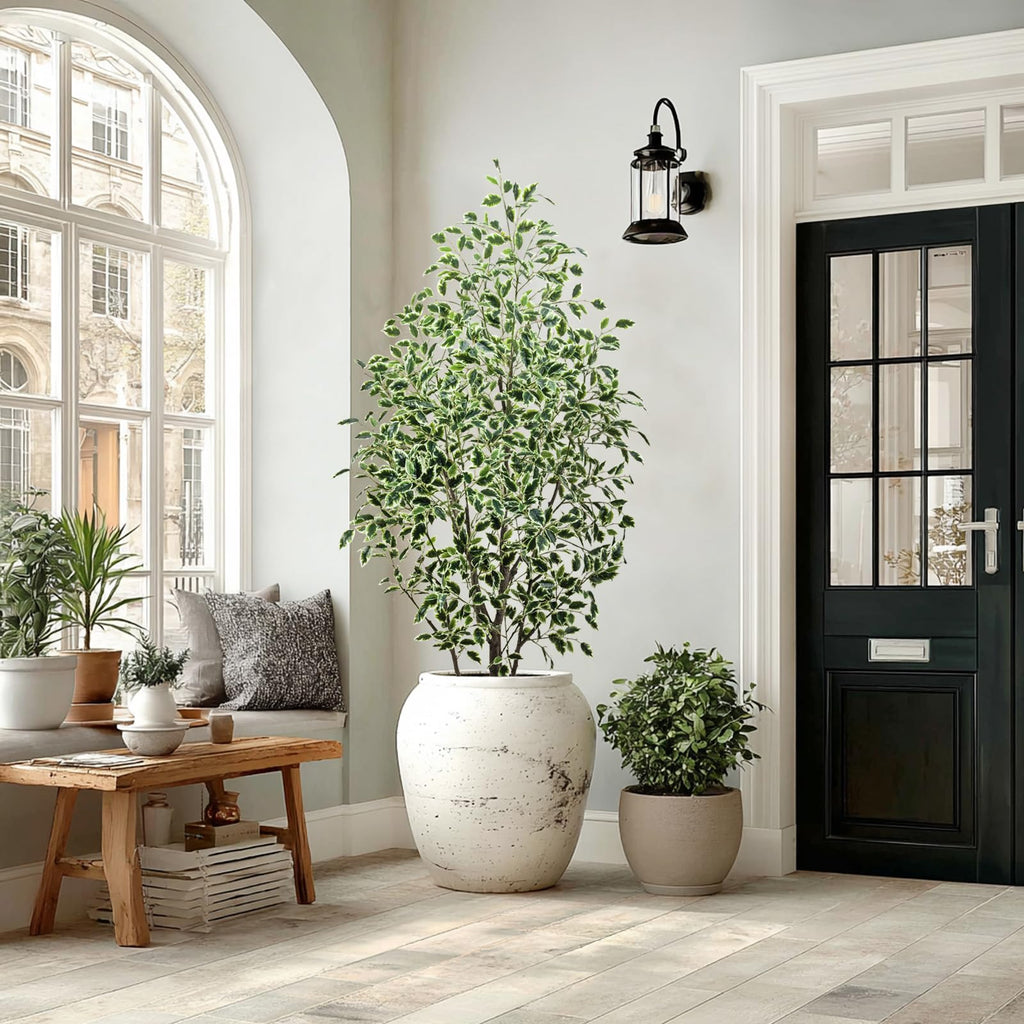 Artificial Ficus Tree Indoor 6ft, Faux Tree with Realistic Silk Leaves & Trunk Corner Decor
