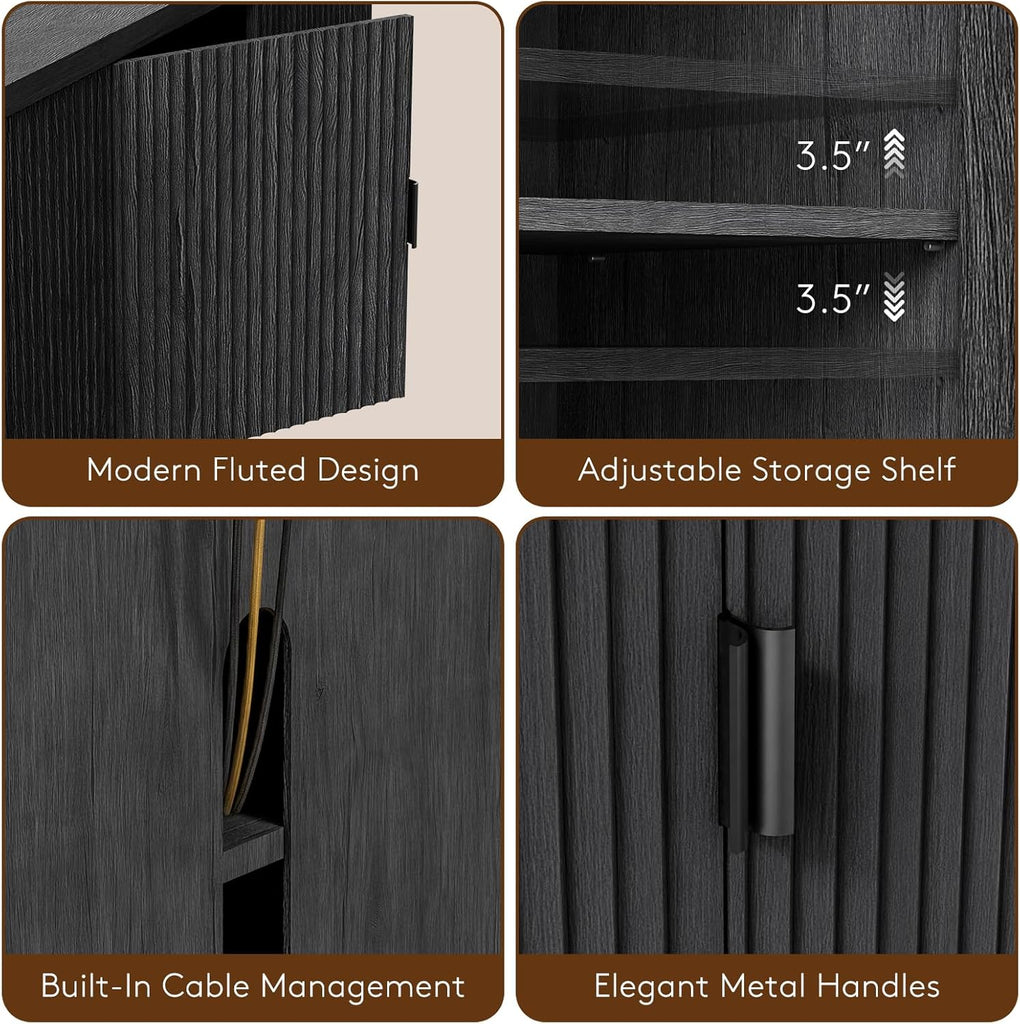 Fluted TV Stand for up to 75" TVs, 68" Entertainment Center with 4 Doors, Modern Media Console with Adjustable