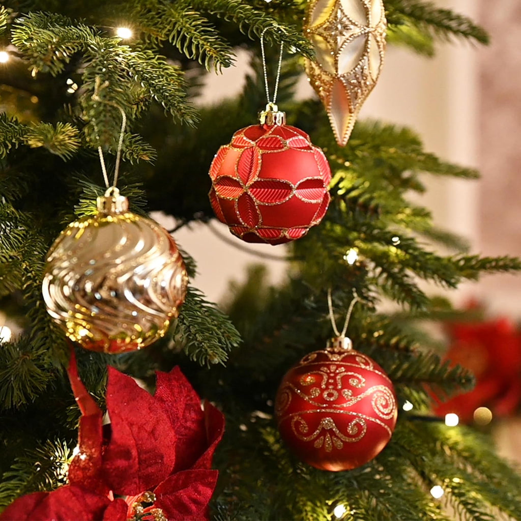 Christmas Tree Decorations Set, 40ct Red and Gold Shatterproof Christmas Ball Ornaments Bulk, Luxury Hanging