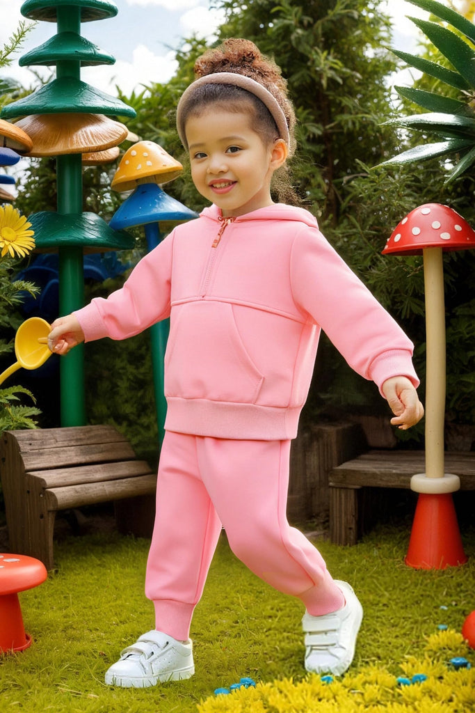 Baby Clothes for Girls Boys Solid Color Half-Zip Sweatshirt and Sweatpants Outfits Set Fall Toddler Sweatsuit (Pink