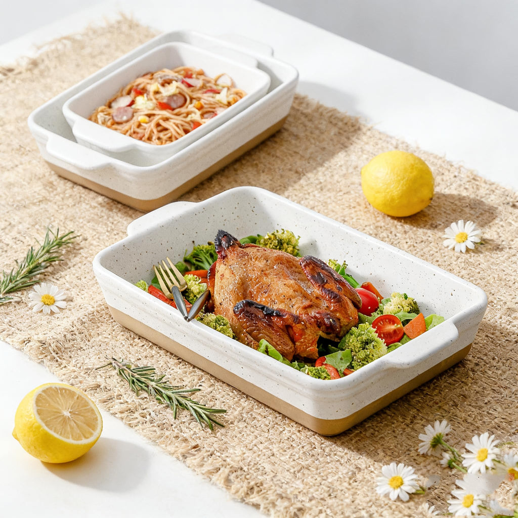 Baking Dish Set, 9x13 Baking Dish, Large Casserole Dish Set, Ceramic Lasagne Pan Deep, Baking Dishes for Casseroles