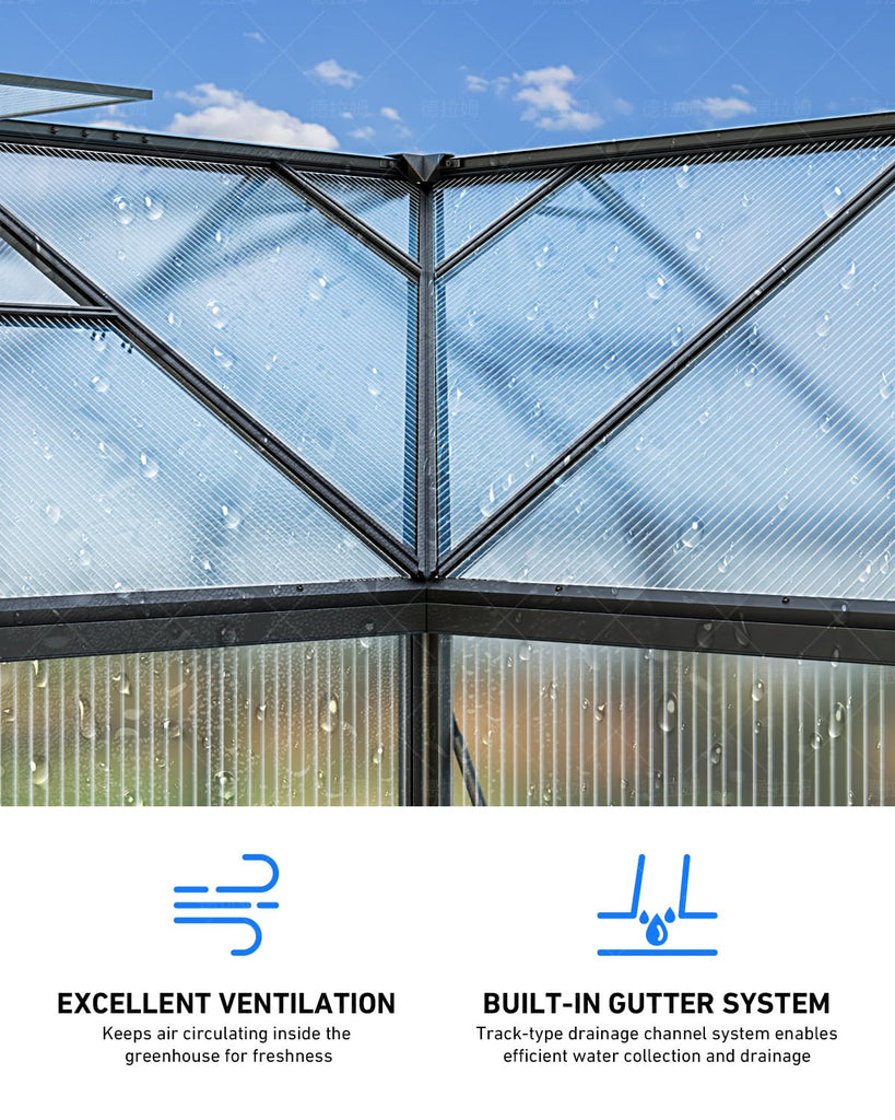 12x12 FT T-Shape Greenhouses, Polycarbonate Green House with UV Protection