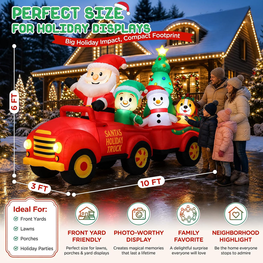 10FT Christmas Inflatables Santa Holiday Truck Car Outdoor Decorations