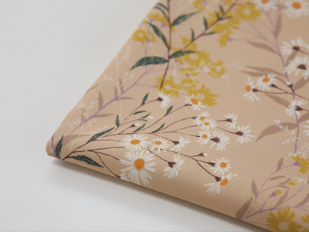 Linen Blend Print Fabric (3yard, 21 - Daisy Forest Yellow)