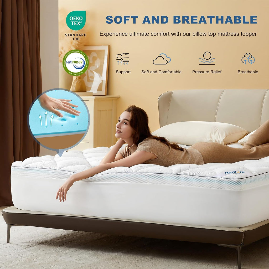 Full Mattress Topper Dual Layer 4-Inch Memory Foam Mattress Topper | Mattress Topper for Back Pain, Dual Layer Medium