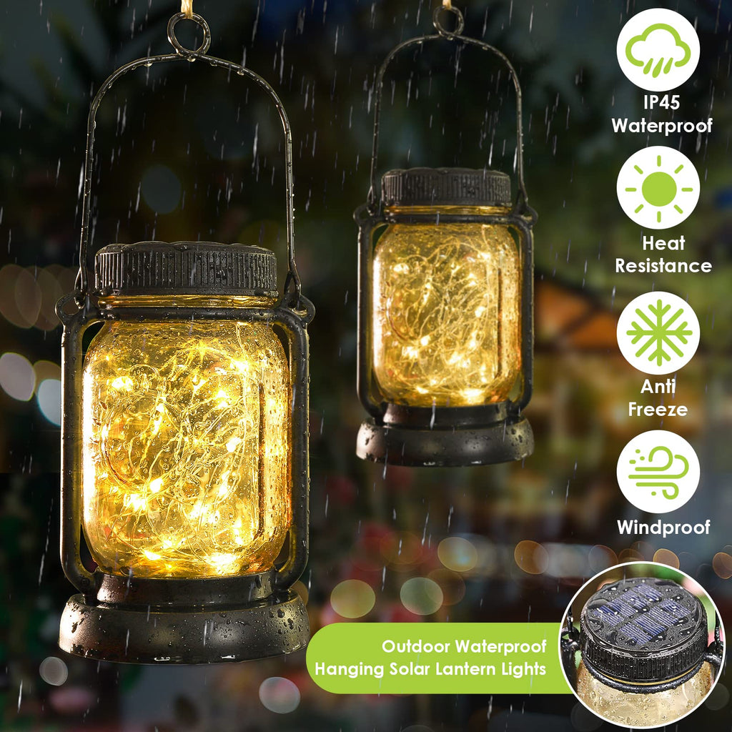 4 Pack Solar Mason Jar Hanging Lantern with Stakes, Warm White