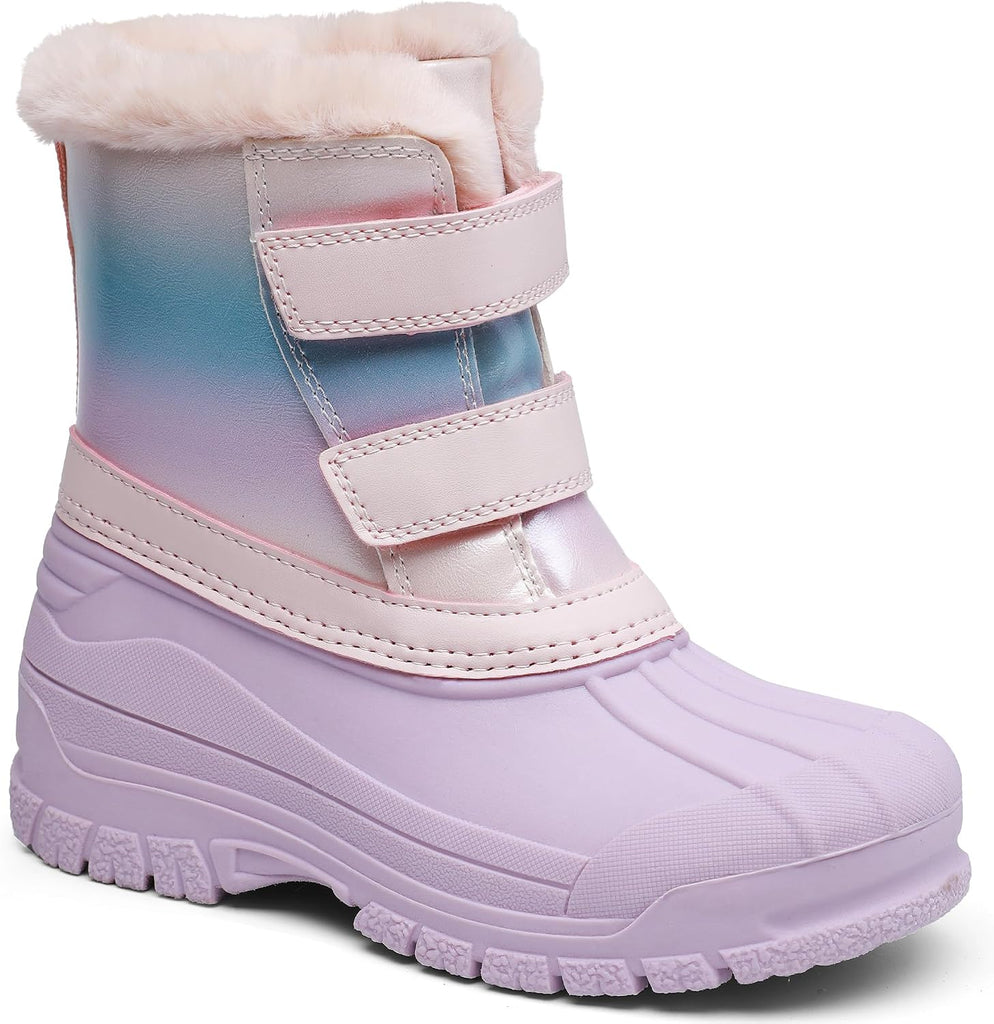 Girls Boys Waterproof Winter Snow Boots with Faux Fur Lining