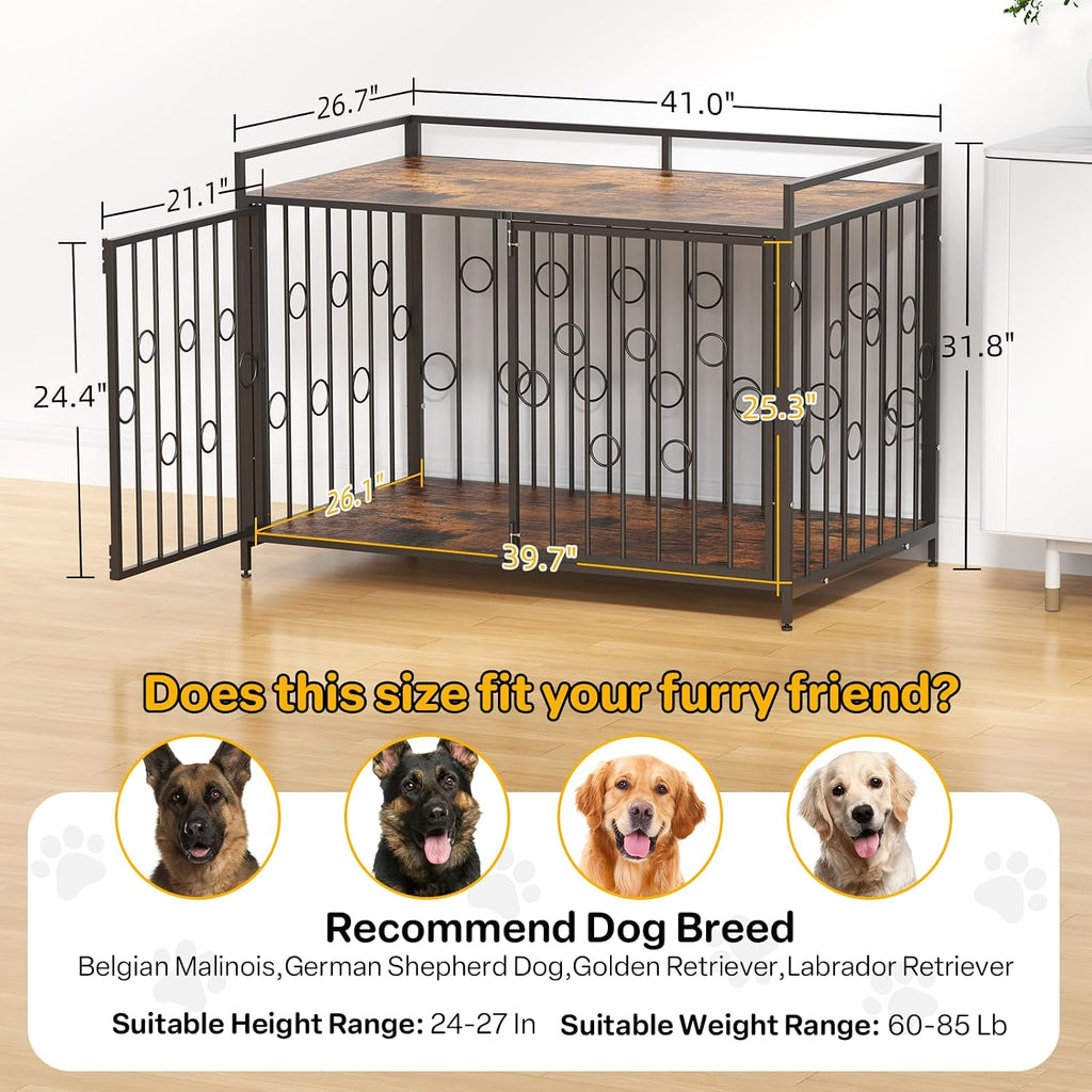 42" Dog Crate Furniture Style, Decorative Wooden Dog Cage